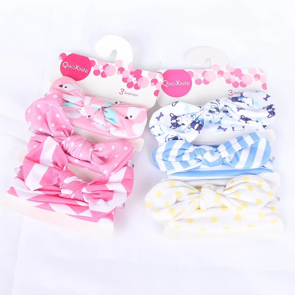 Cartoon Bow Turban Kids Baby Hair Accessories Hair Bands Child' Hairbands Headbands Print Zhejiang 3PCS Cotton One Size Fits