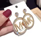 Diamond Earrings Crystal Girl Women Big Diamond Plated Letter Stainless Hoop Mk Earrings