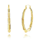 Earrings Hoop 2021 Trend Gold Plated Copper Bamboo Clip On Earrings Women Chunky Hoop Bamboo Earrings