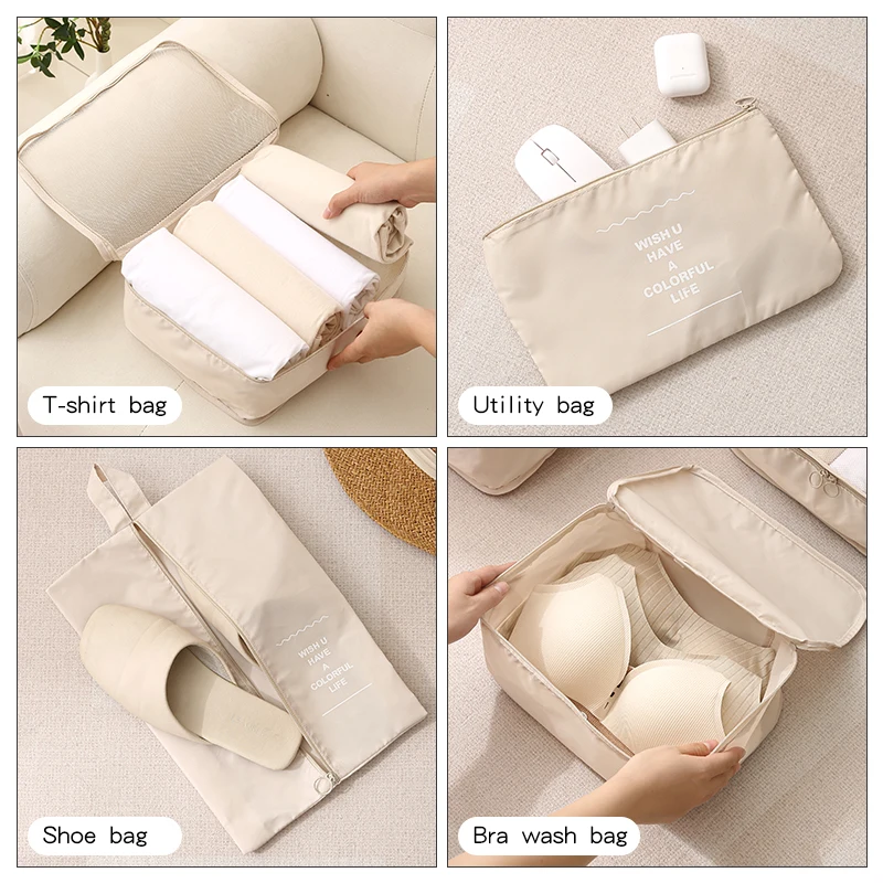 6 Set Packing Cubes Travel Luggage Packing Organizers Set Compression Storage Shoe Bag Clothing Underwear Bag