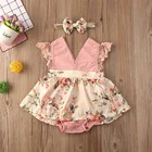 Baby Summer Thin Sleeveless Lace Small Floral Bodice Dress Bow Scarf 2 Piece Romper Suit
