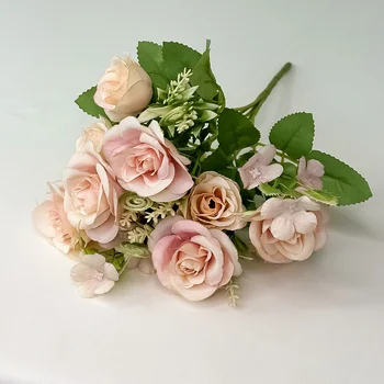 Wholesale Silk Rose Artificial Flowers Bouquet 10 Heads White Roses Artificial Flower Bunch