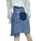 Manufacturer New Personality Asymmetric Zipper Pocket Design Plus Size Ladies Custom High Waist Denim Skirt