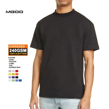 MGOO Heavy Weight Black Color Custom Graphic Tee Shirts Combed Cotton Mock Neck Tshirts