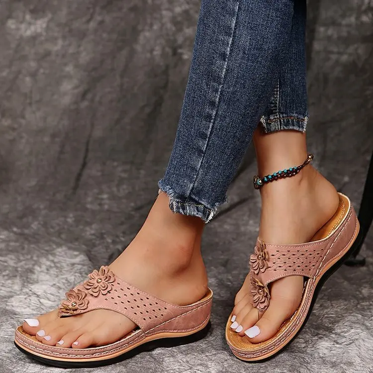 2024 summer slope heel light large solid color herringbone clip sandals for women