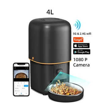 Tuya APP Control 5G WiFi Smart Pet Feeder 1080P HD Camera Double Stainless Bowl Cat Dog Automatic Pet Feeder With Camera