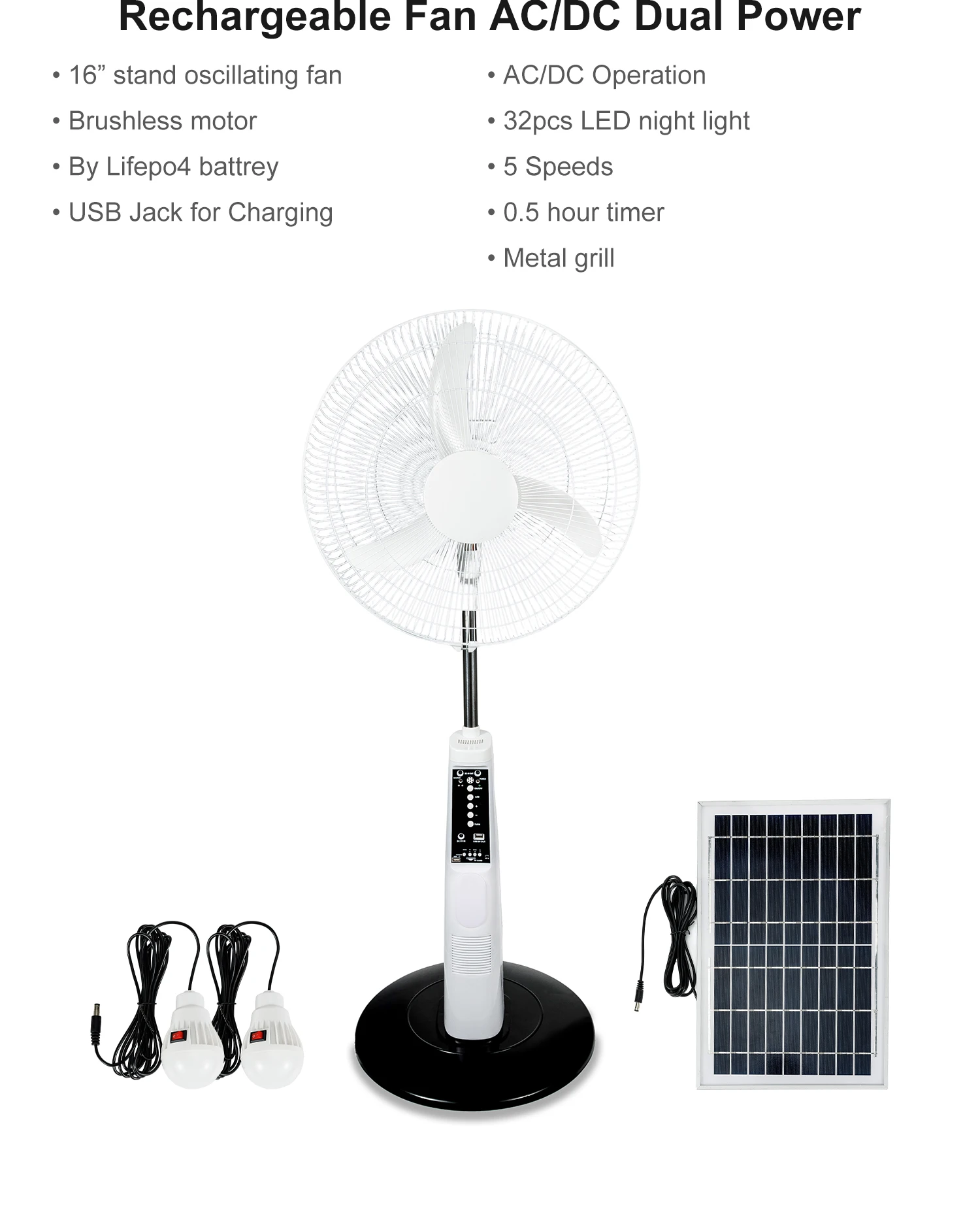 Pedestal Fan, 18-Inch, Solar, Plastic - detail 2