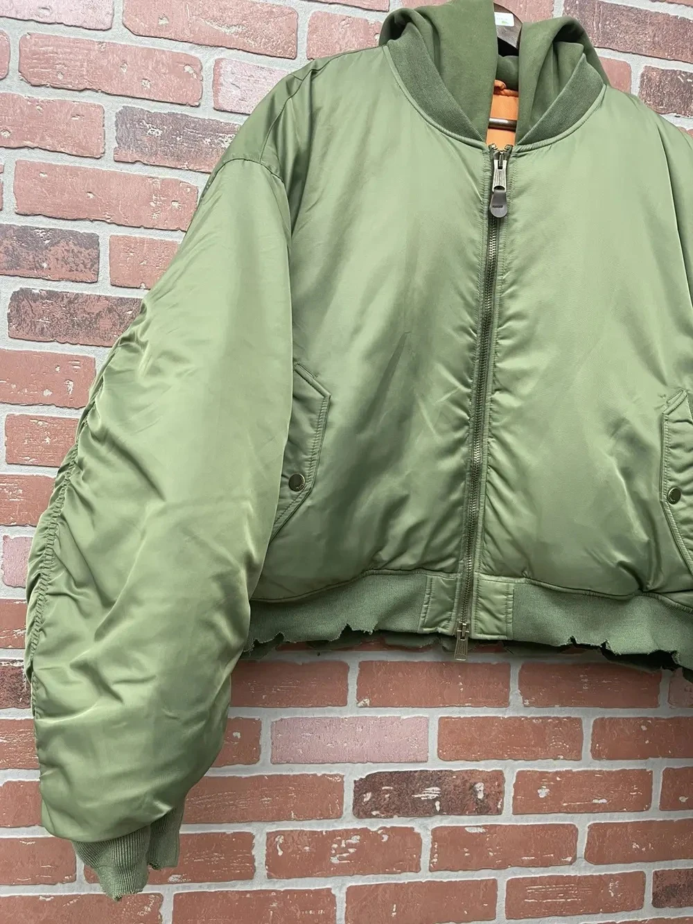 Winter Custom Heavyweight Cotton Distressed Cropped Baggy Men's Zip up Baseball Varsity Bomber Jacket with Hood Men