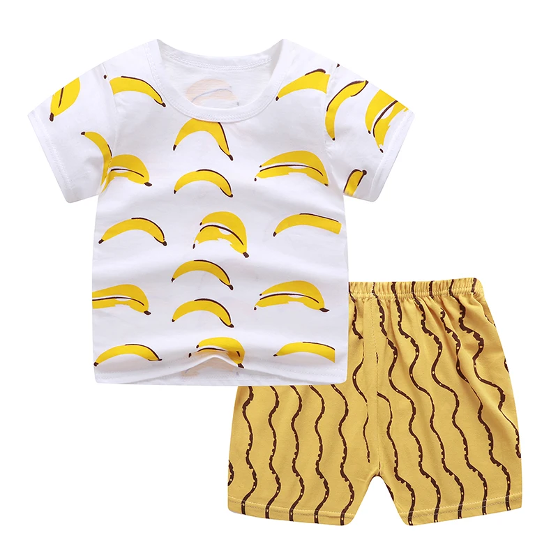 Boys and Girls Pajamas sets two Pieces 100% Cotton Short Sleeve sets Summer Spring  OEM design Baby Children's Clothes Cheap