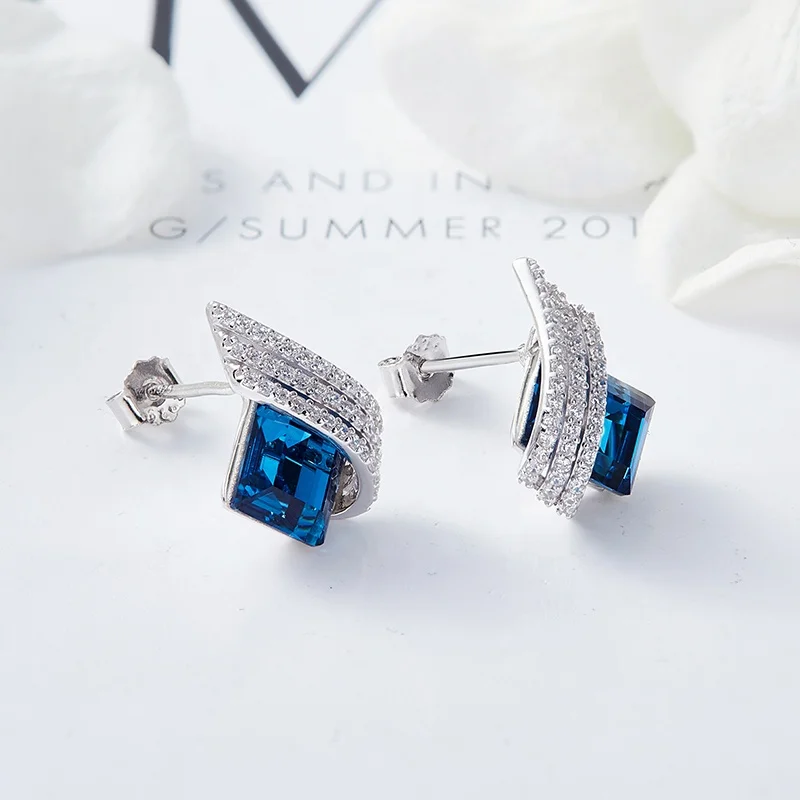 Women Rhodium Plated Wedding Earrings Jewelry Silver 925