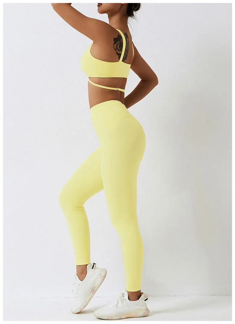 ECBC New Arrival Super Soft Sexy Strap Sports Bra High Waist Yoga Pants 2 Pieces Set for Women