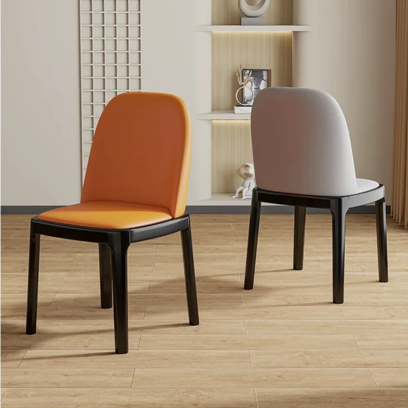 Modern Dining Room Furniture Comfortable Leisure Orange Dining Chairs Armless Classic Oaken Frame Leg Leather Restaurant Chair