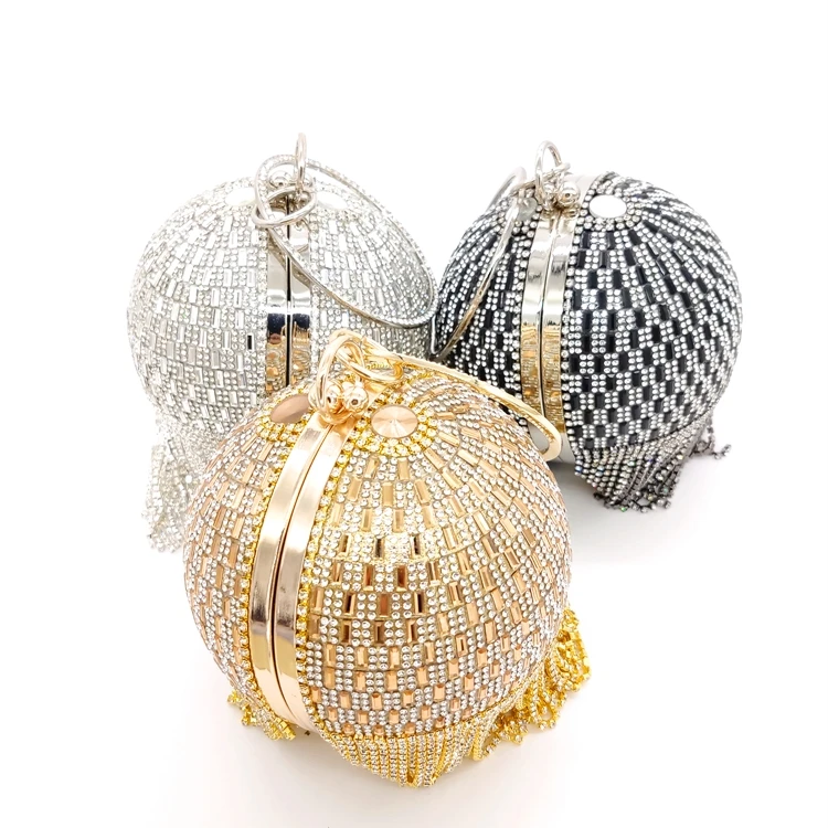 Silver & Gold color Sparkly round acrylic stones Design High Quality Purse 