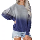 Top Women Clothing Wholesale Crew Crew Neck Top Neckline Relaxed Fit Vogue Gradients Sweatshirt Long Sleeve T-shirs