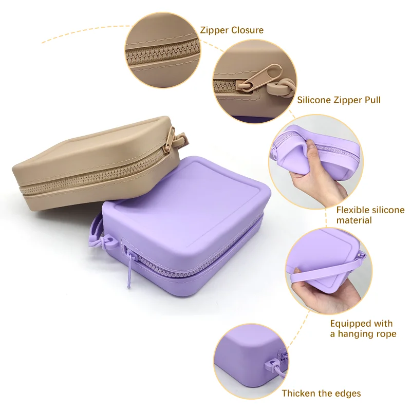 Women's Custom Logo Waterproof Wallets Toiletry Handbag Silicone Makeup Bag with Zipper Closure Long Travel Purse factory