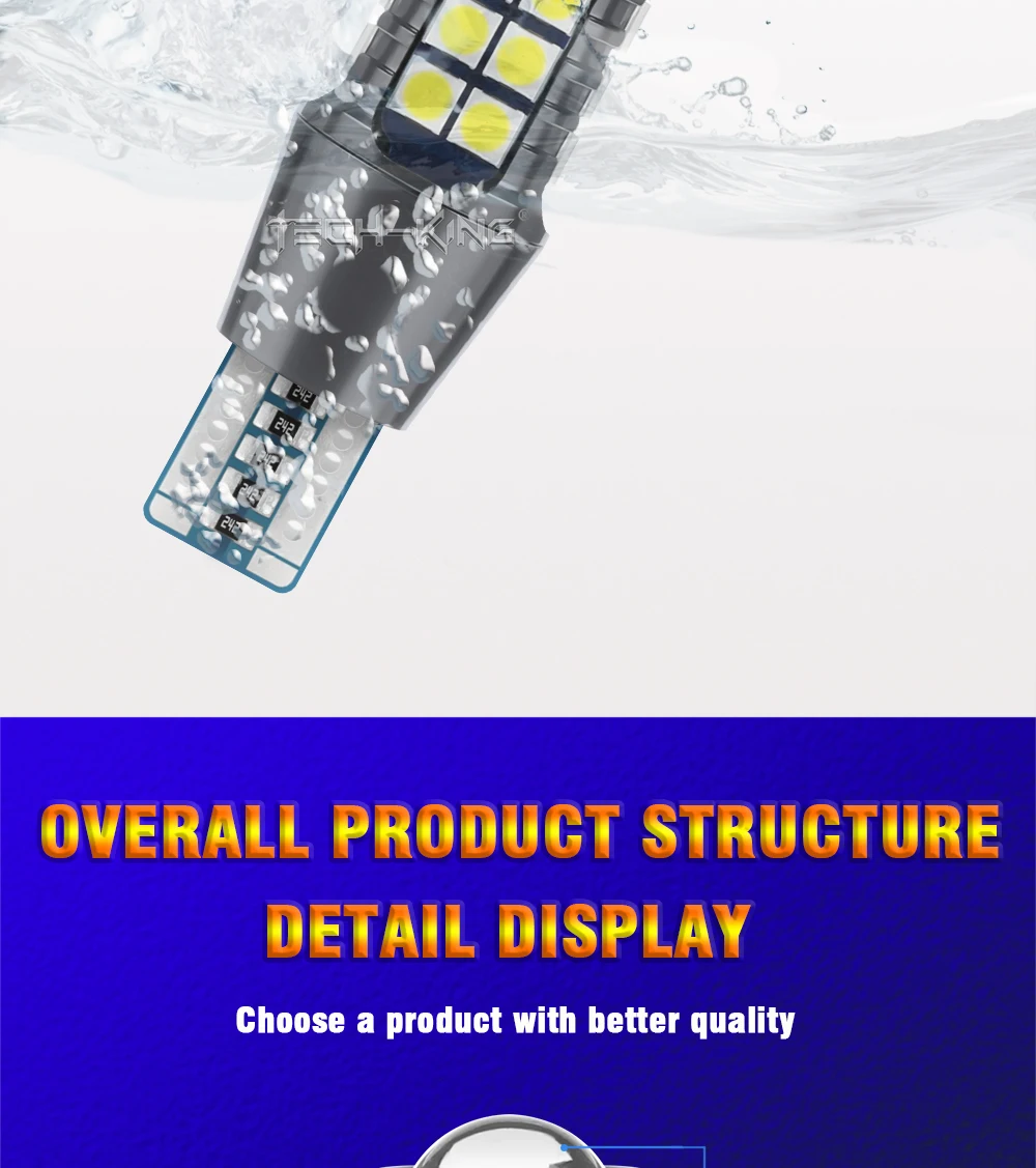 TECH-KING High Bright Lens 27SMD 3030 Led Car Reverse Light Canbus W16w Backup Lights 921 12-24V T15 Bulbs