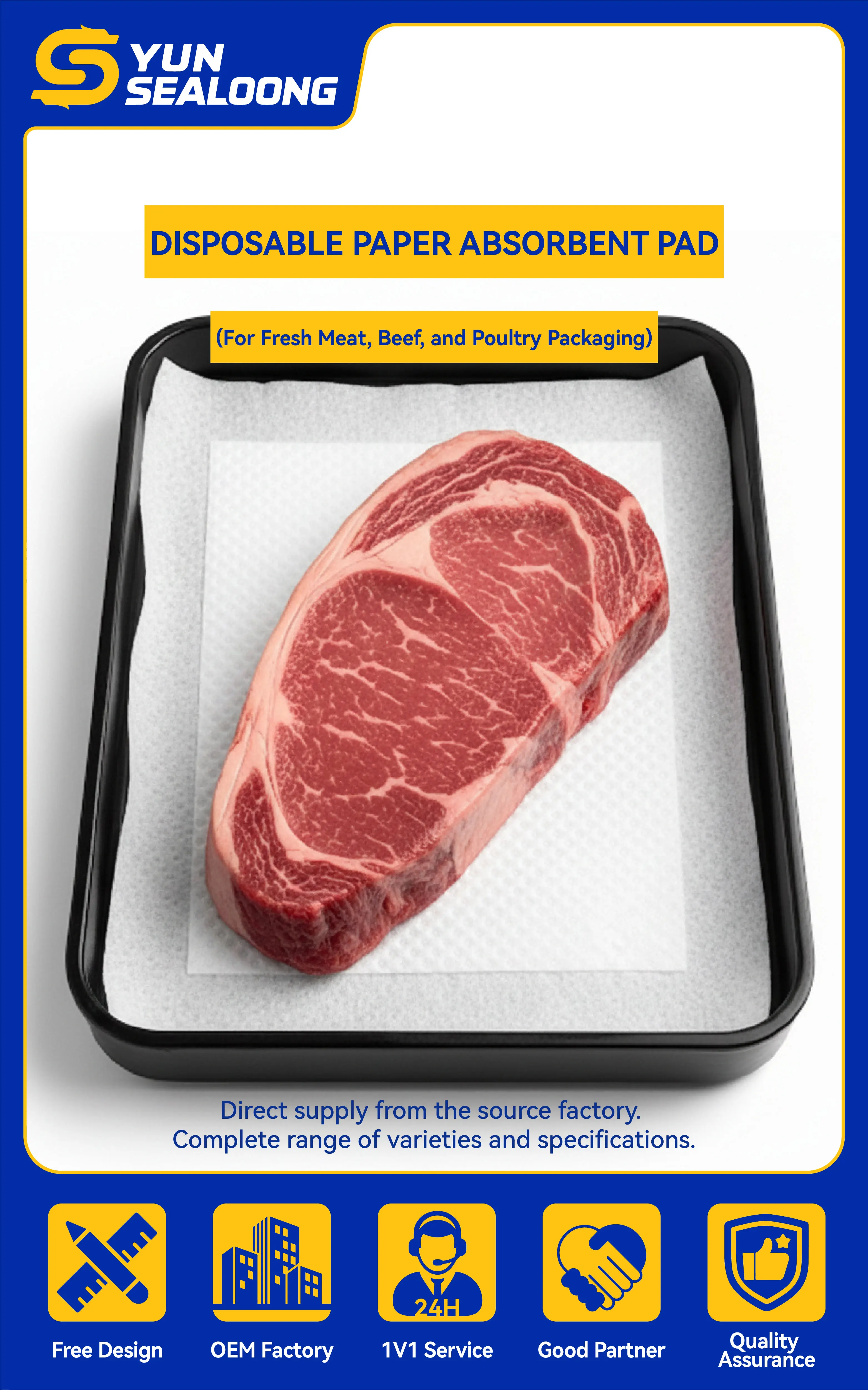 Eco-Friendly Disposable Paper Absorbent Pad for Fresh Meat, Beef, and Poultry Packaging