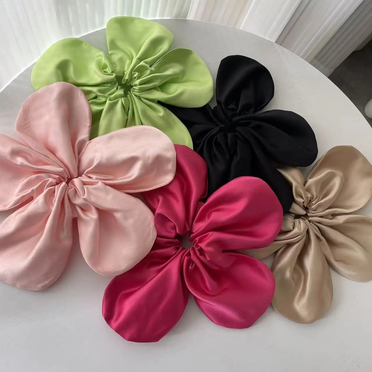 Korean New Style Solid Color Fabric Hair Ring Fashion Flower Elastic Hair Scrunchies For Women