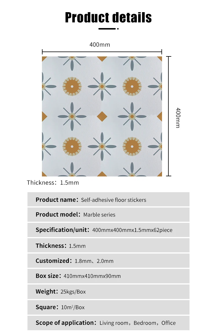 Waterproof Self Adhesive Vinyl Flooring with 3 Years Warranty and 62 Pieces per Carton for Indoor Use