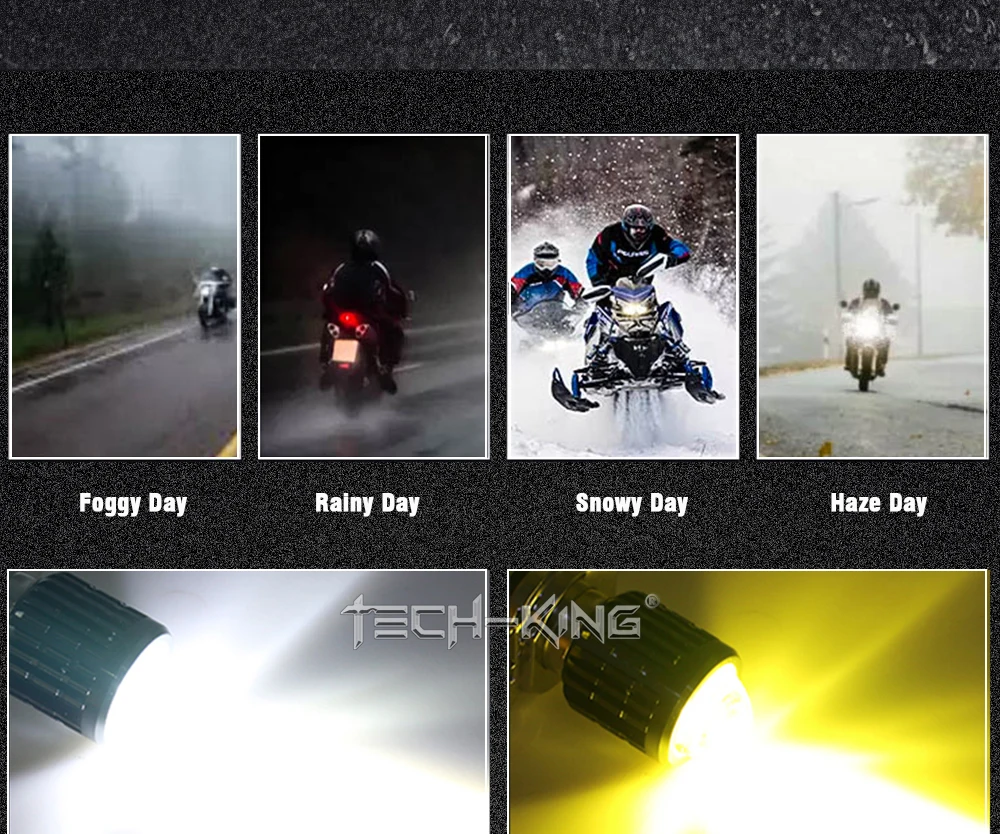 TECH-KING Super Brightness Projector Lens Light 12V-80V White yellow Universal H4 BA20D P15D Motorcycle LED Headlight Bulb Lamp