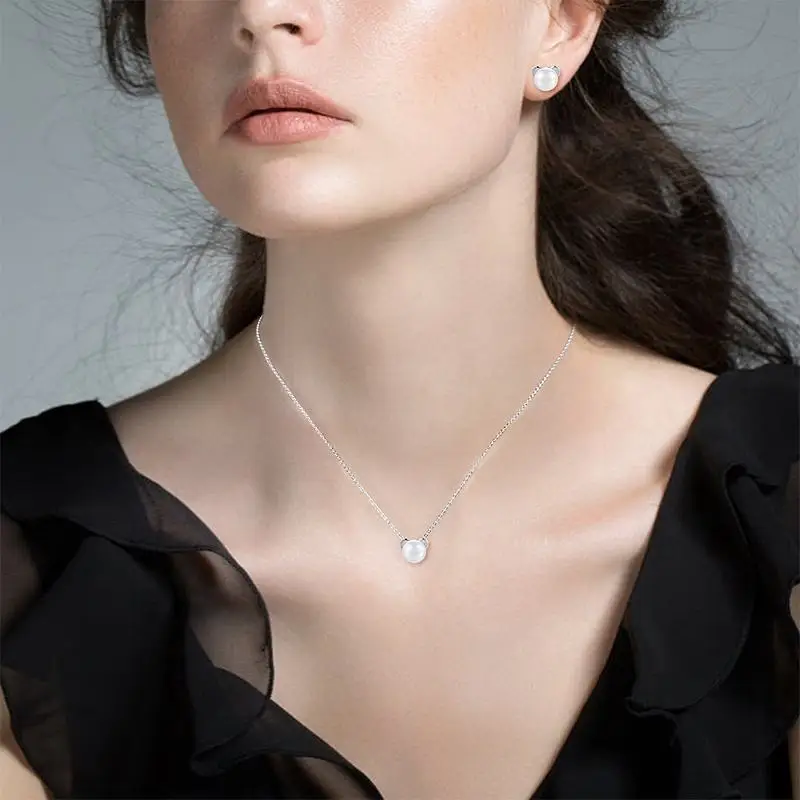 CDE S-YN0861 Fine Jewelry 925 Sterling Silver Necklace Set Wholesale Women Pearl Cute Bear Jewelry Sets