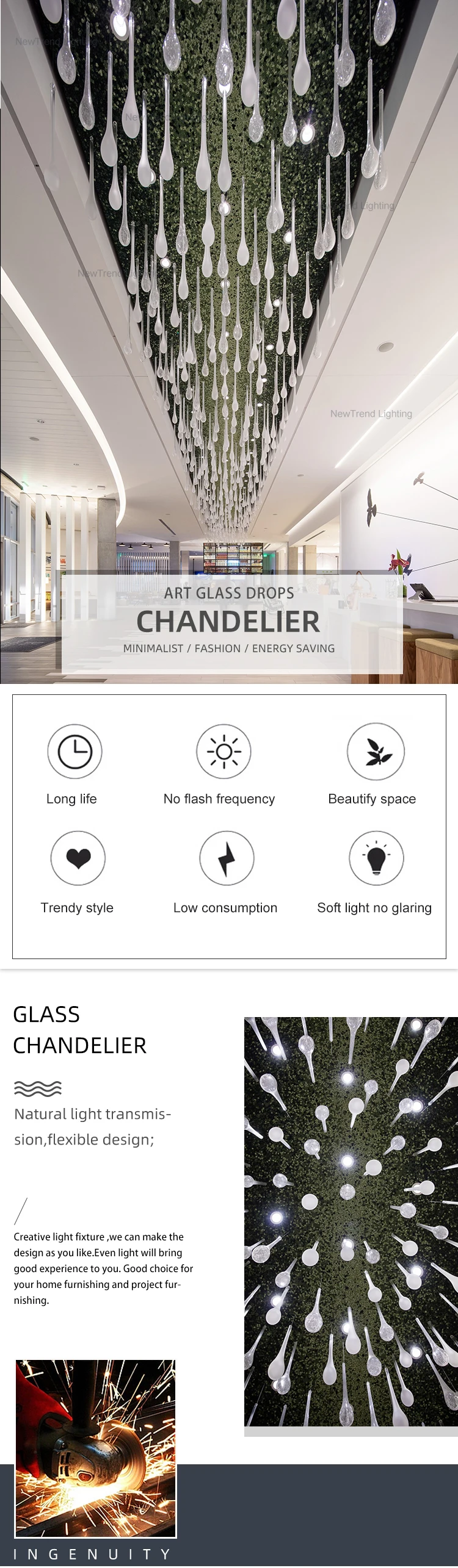 CPL-87 New Product Luxury Decoration Lighting Hotel Hall Lobby Large Custom Made Glass Chandelier Light supplier