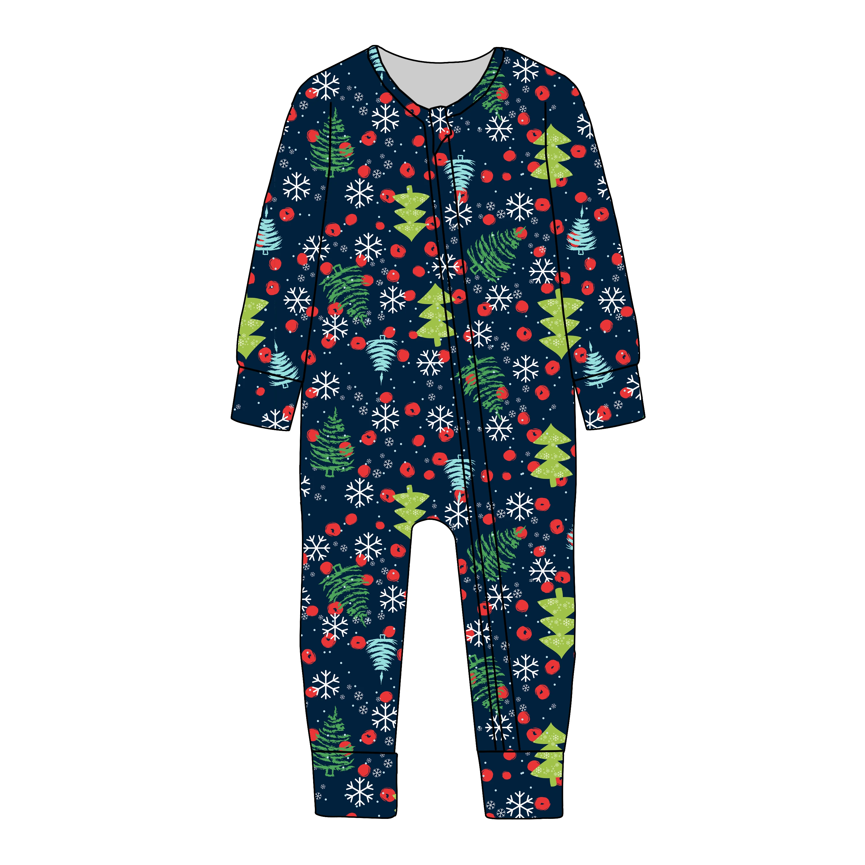 Christmas Bamboo Clothes Custom Print Infant Pajamas Soft Breathable Baby Clothes Zipper Ruffle Baby Rompers