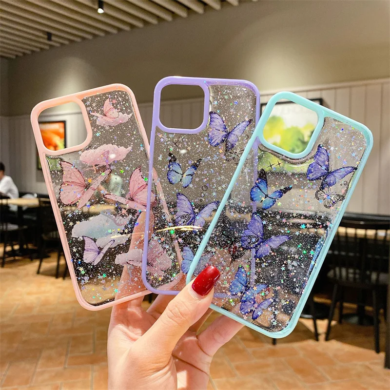 Luxury Glitter Bling Butterfly Phone Case For iPhone 15 14 13 12 11 Pro Max Xs Xr Xs Max 7 8 Plus