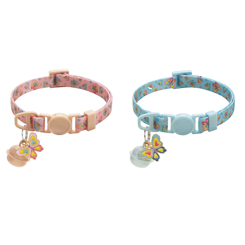 Hot Selling Modern Butterfly Print Nylon Dog Collar Soft Adjustable Small Bell Eco-Friendly Pet Accessories