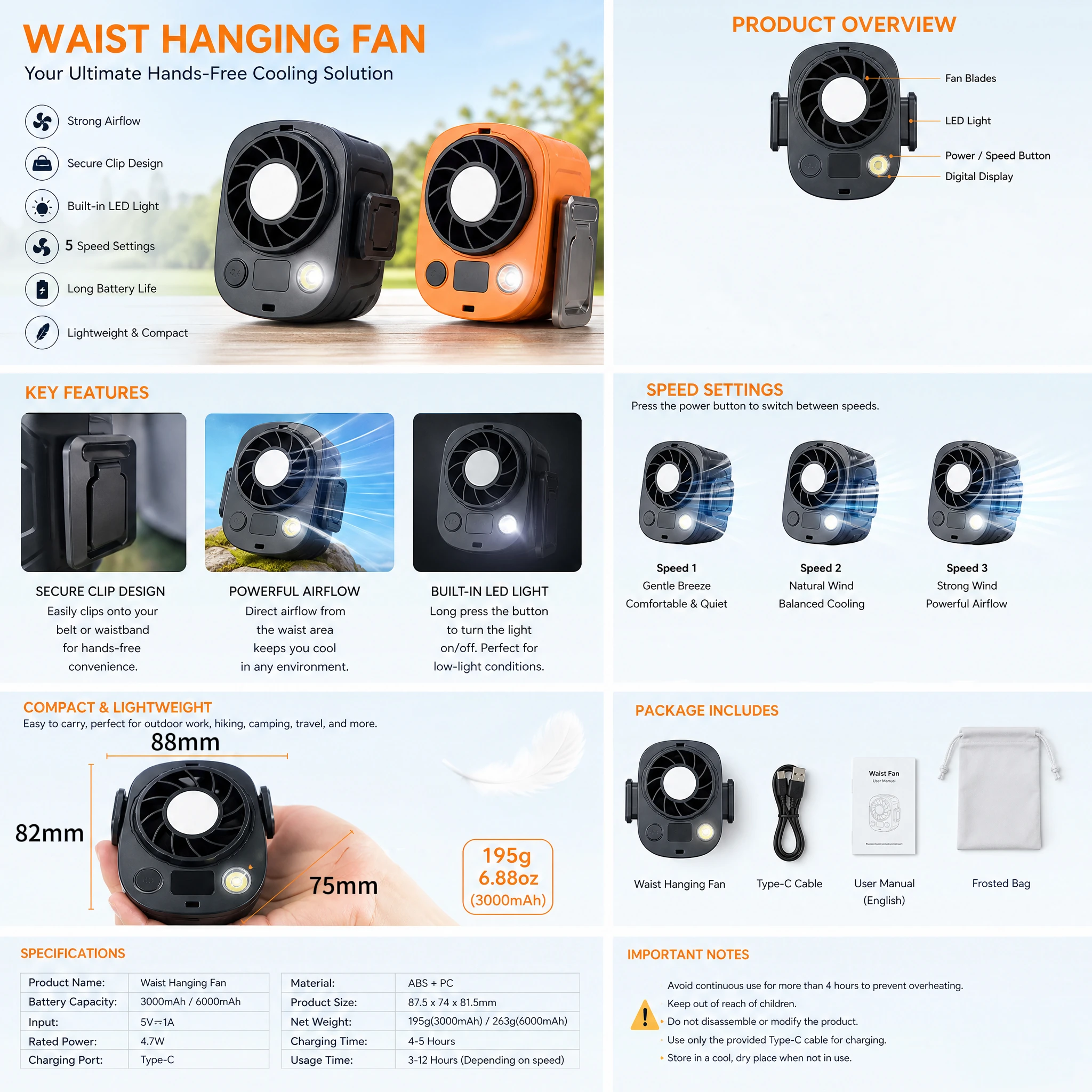 Waist Hanging Fan, 3000Mah, 6000Mah - detail 6