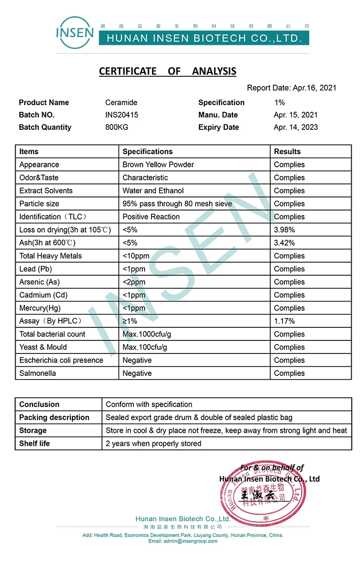 Insen Supply Cosmetic Grade Purity 5% 10% Rice Bran Extract Ceramide 3