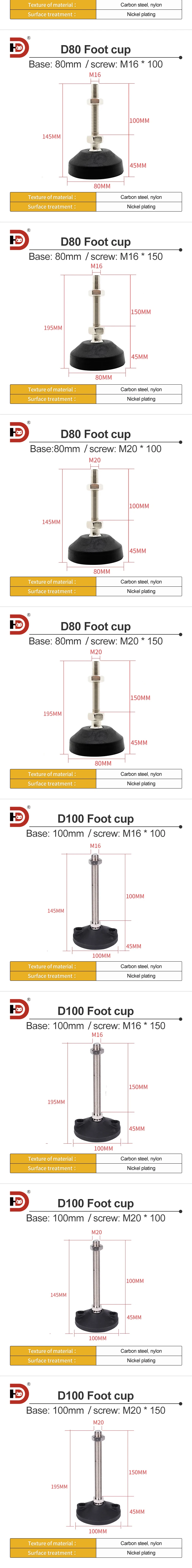 Nylon Metal Universal Foot Cup M8/10/12/16 Adjustable Support Piece, Foot Screw Adjustment Piece supplier