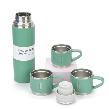 Custom double wall 500ml stainless steel vacuum flask gift set with one cup two lid
