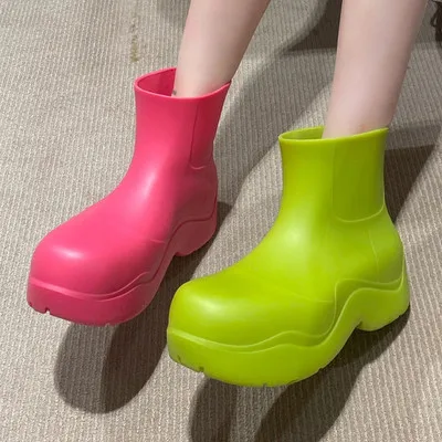 Botas De Lluvia Impermeables Para Mujer,Botines De Goma,Informales,De Fondo  Grueso,Para Caminar,2021 - Buy Nueva Suela Gruesa Botas De Lluvia De Las  Mujeres Del Dedo Del Pie Redondo Impermeable De Caucho Tobillo Botas