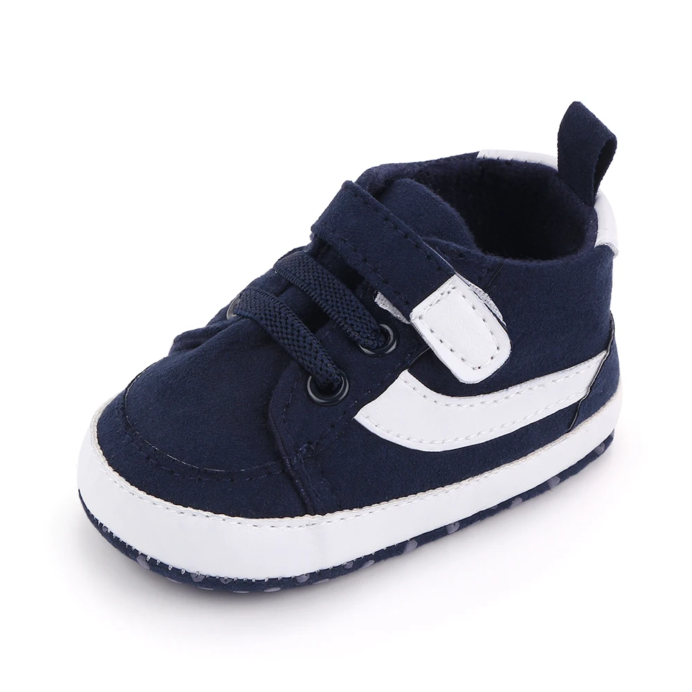 Spring and Autumn New 0-12 Months Baby Boys Solid Color Striped High Top Casual Walking Shoes details