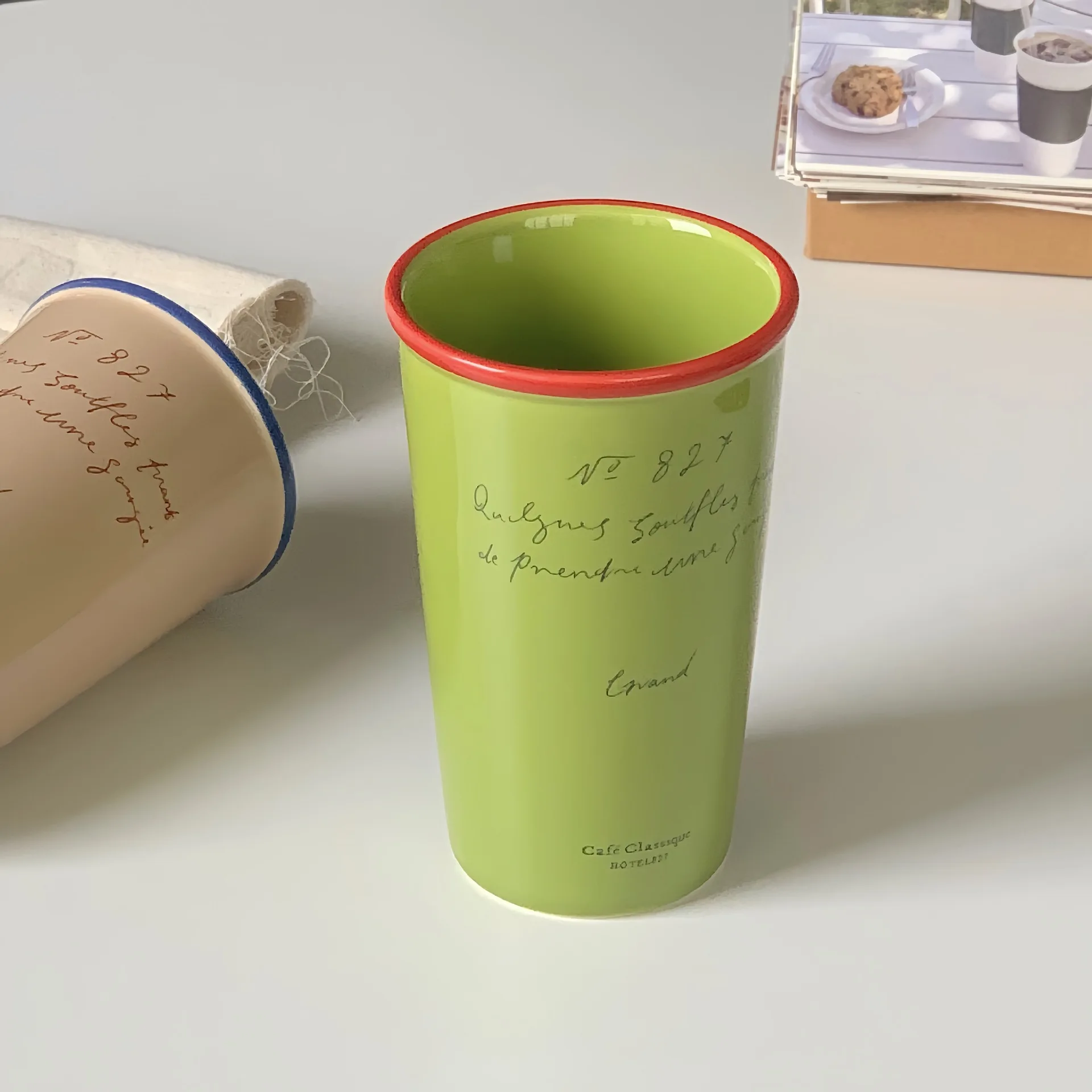 Customized ceramic coffee tumbler retro ceramic mug without handle breakfast cup for cereal and milk