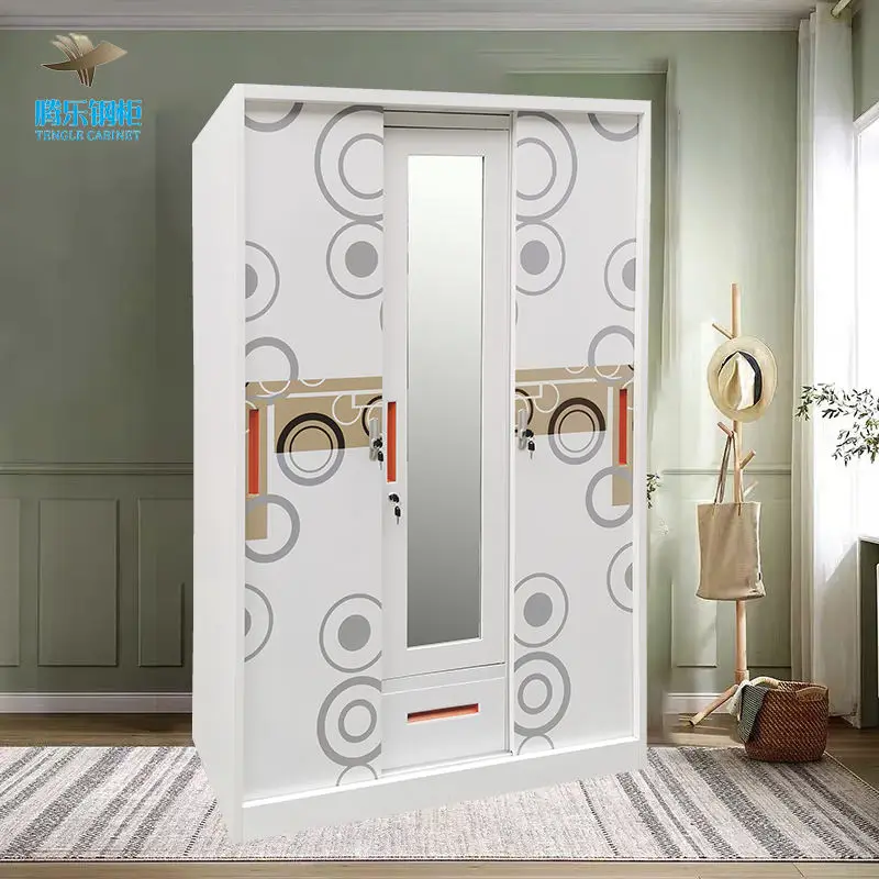 Wardrobes Bedroom Furniture Steel Storage Cupboard Metal Clothes Cabinets Wholesale Metal Closet Almirah Sliding Door