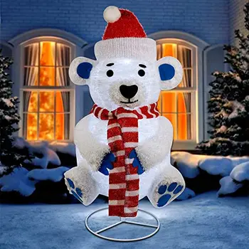 Nicro Wholesale Price Led Lighted Pop-Up Outdoor Ornament Collapsible Giant White Cute Bear Christmas Yard Standing Decoration