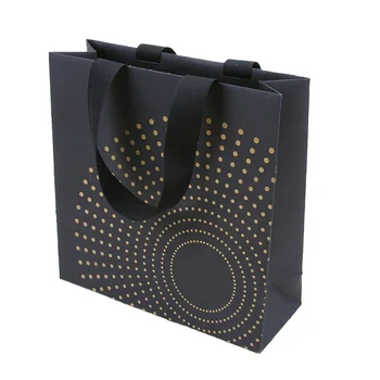 Wholesale custom logo bronzing process luxury black gift bag shopping paper bag for clothing