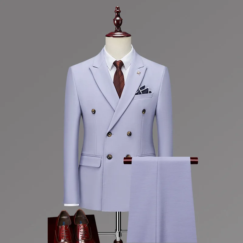 Custom 2 Pieces Boutique Slim Tuxedo Business Groom Wedding Double Breasted Suit set for men