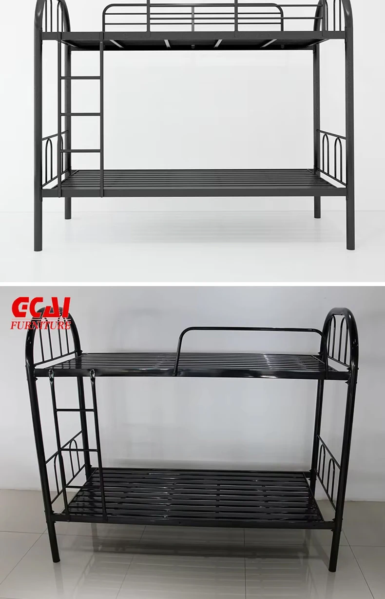 product high quality traditional style black metal frame double steel bed durable knock eco friendly bunk bed for adult students school-8