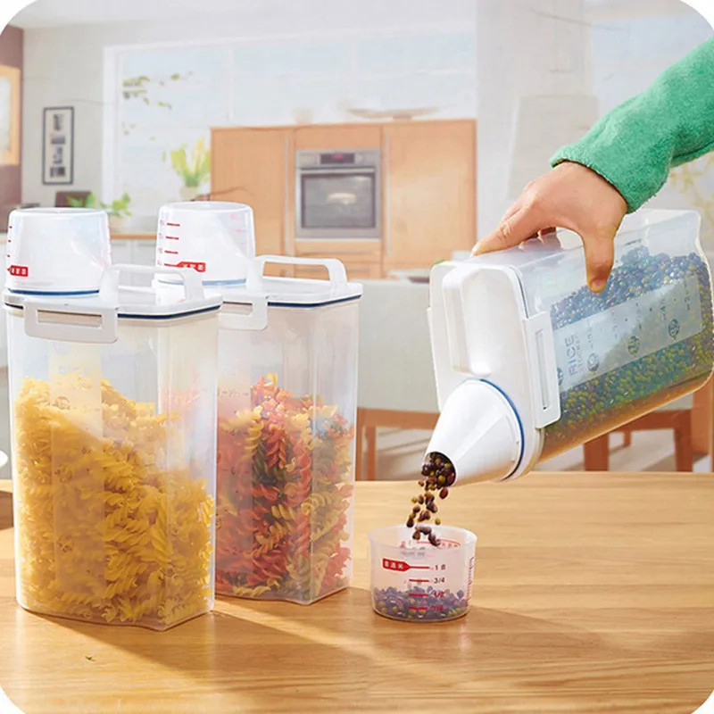 Plastic Transparent Home Kitchen Grain Rice Storage Box Dry Food Cereal Bucket Container