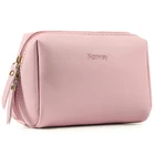 Leather Letter Custom Logo Pink Color WATER-RESISTENT Vegan Leather Cosmetic Bag Letter Debossed Travel For Women Girls
