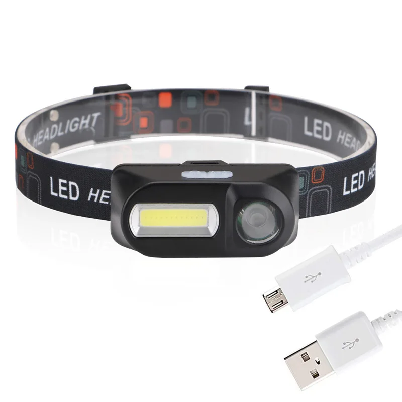 XPE COB LED Headlamp USB Rechargeable Mini Flashlight Headlight Head light Torch 