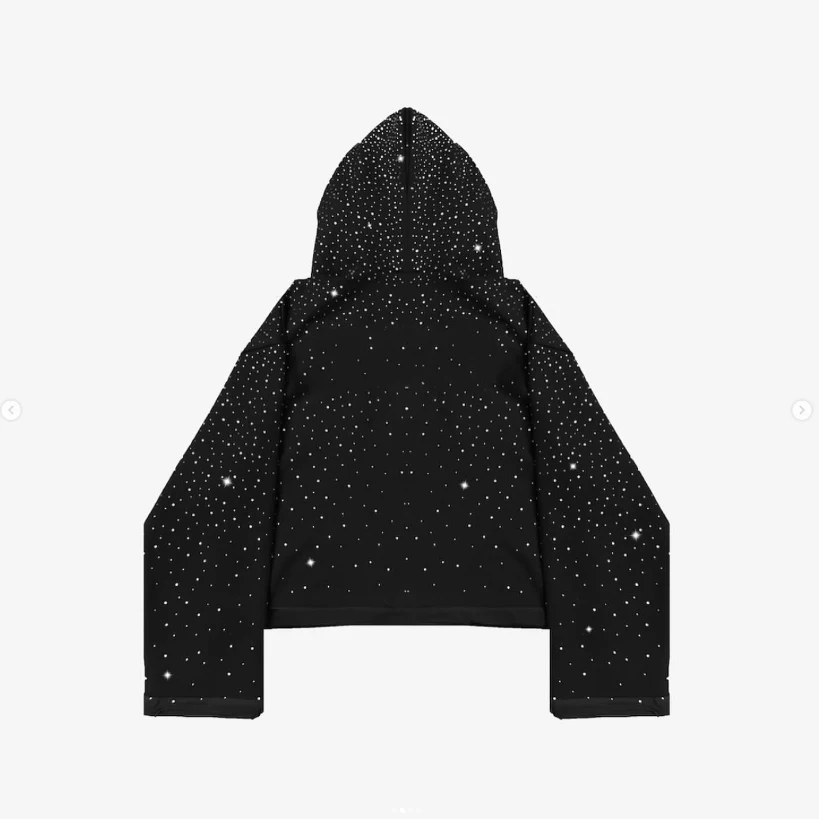 Streetwear Custom 380 500gsm Men's French Terry Fleece All Over Print Rhinestone Boxy Cropped Full Face Half Zip up Hoodie Men factory