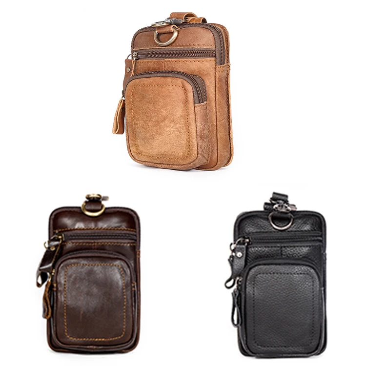 Custom Luxury Cowhide Fanny Small Simple Men's Bag Genuine Leather Mobile Phone Belt Waist Bag