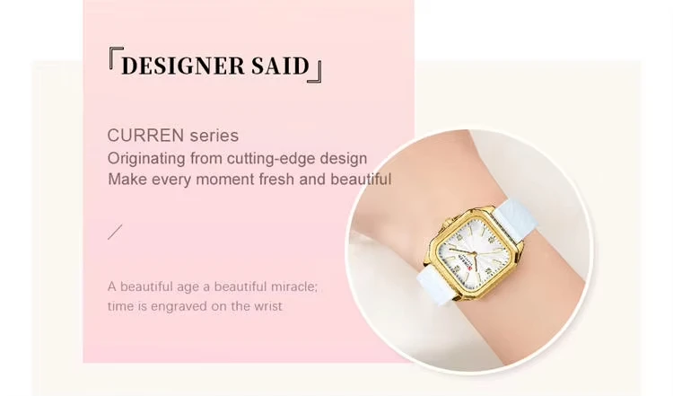 CURREN 9113 New Fashionable Classic Women's Quartz Watch Night Light Waterproof Square Calendar Business Quartz Women Watch