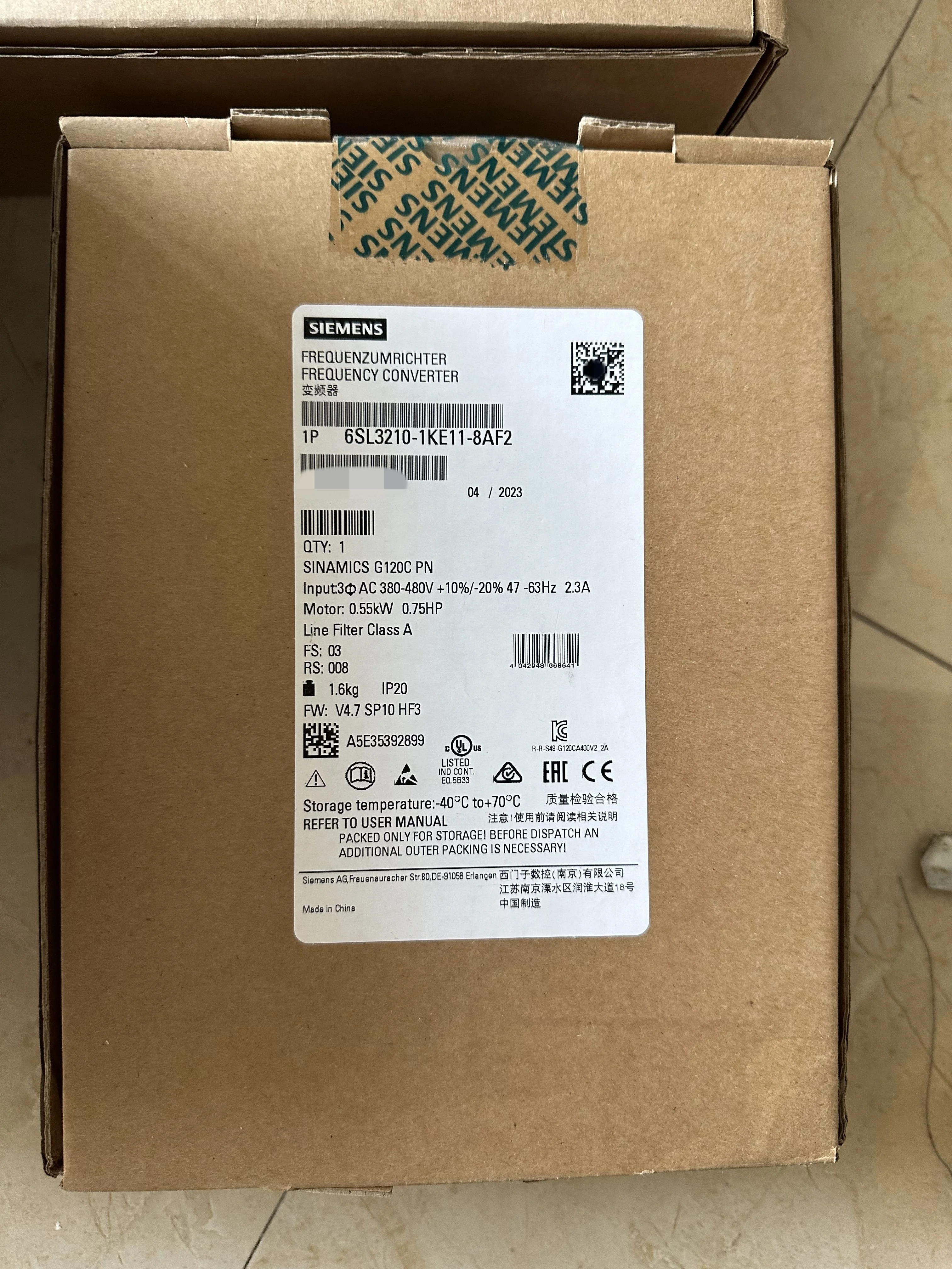 Siemens VFD SINAMICS G120C 3AC 380-480V 0.55kW Inverter 6SL3210-1KE11-8AF2 other electrical equipment