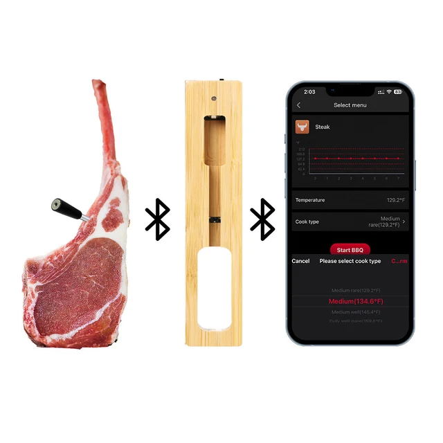CE FCC ROHS Wireless Meat Food Steak Thermometer BBQ Digital Meat Thermometer  for The Oven, Grill, Kitchen