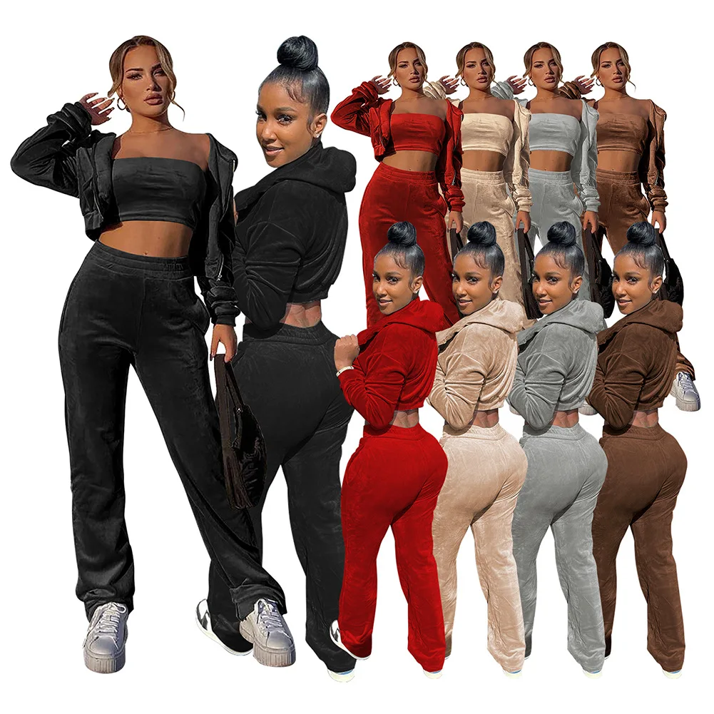 Velvet Jogger Set For Women 3 Piece 